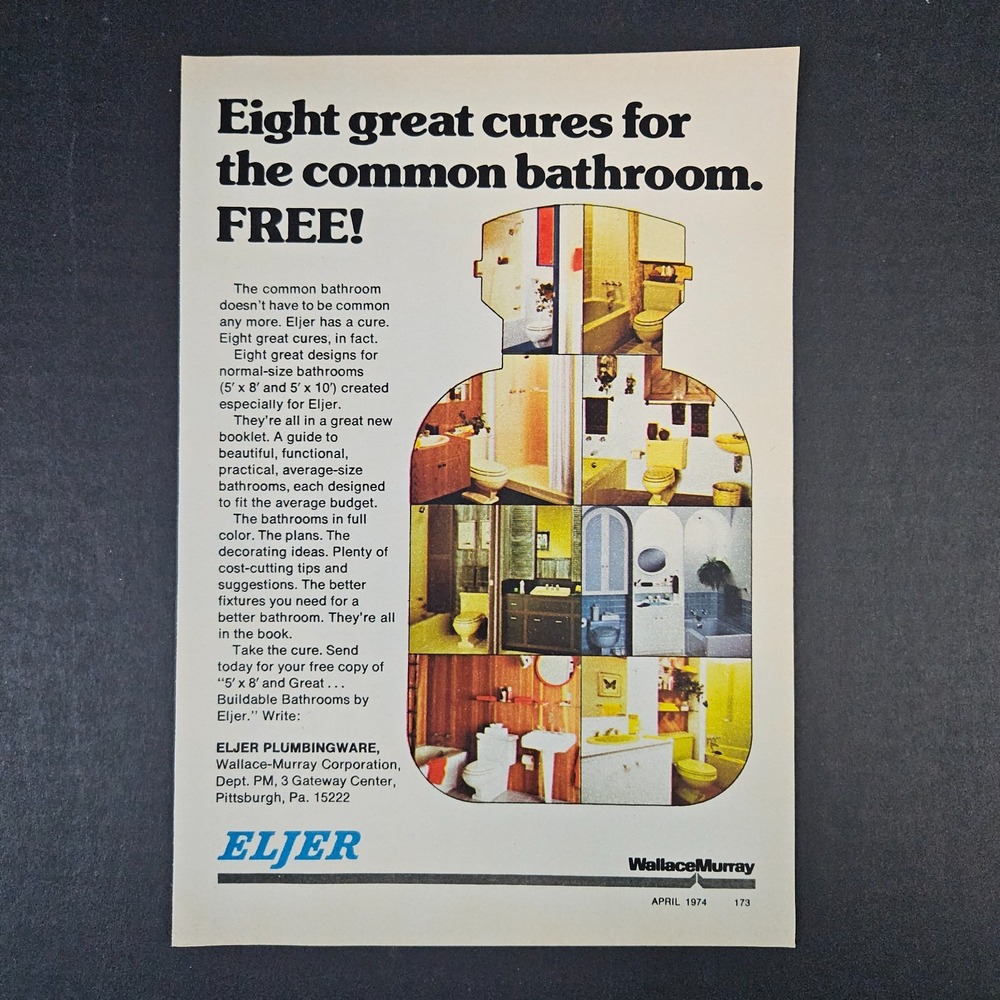 1974 Eljer Plumbingware Wallace-Murray Corp Vintage Print Ad Pittsburgh PA‎ Bath